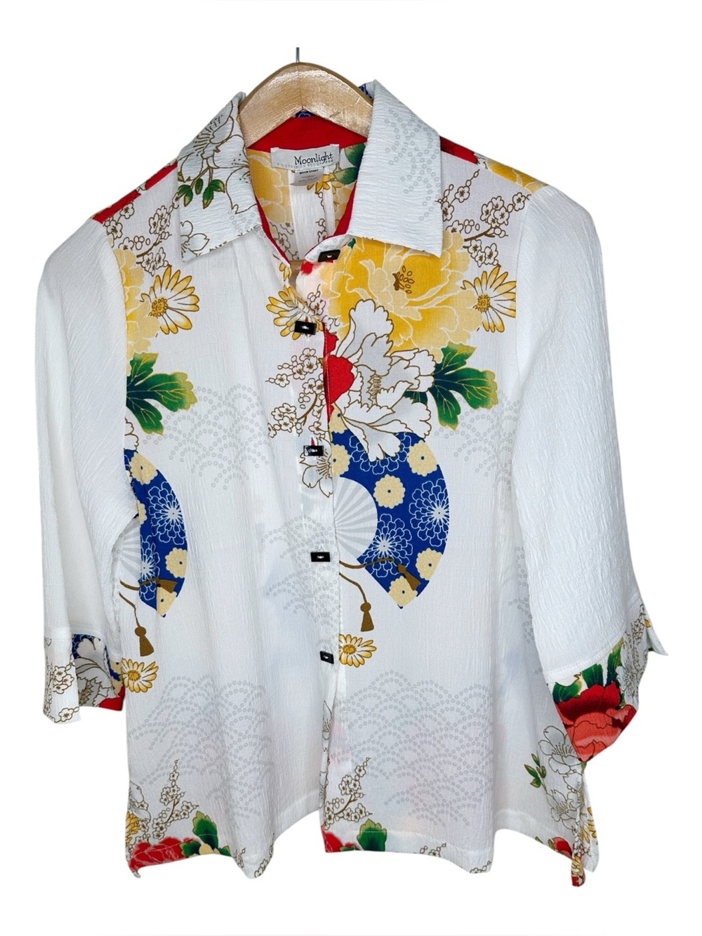 Moonlight Y S Design Artsy Tunic Size Small Asian Inspired Floral Fan Print